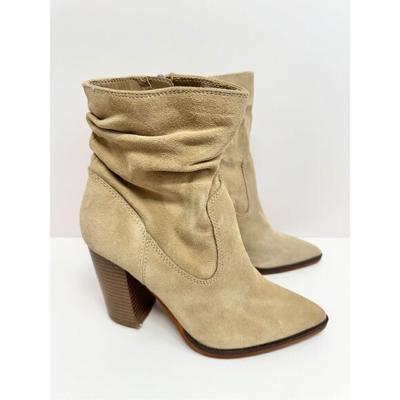 Vince Camuto Ankle Booties Size 7.5 Tan Suede Western‎ Block Heel Boots - Picture 1 of 10